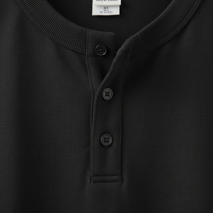 Short Sleeve Henley T Shirt - Black - Texture Close Up