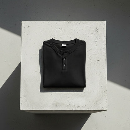 Short Sleeve Henley T Shirt - Black - Lifestyle Inspiration