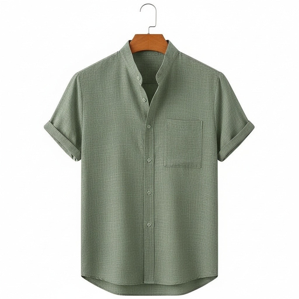 Short Sleeve Linen Shirt - Sage Green - Front View