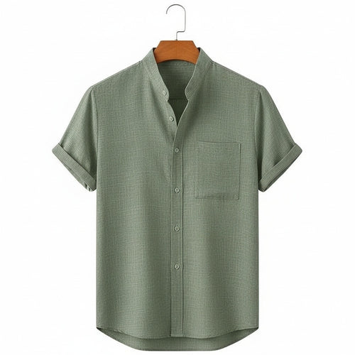 Short Sleeve Linen Shirt - Sage Green - Front View