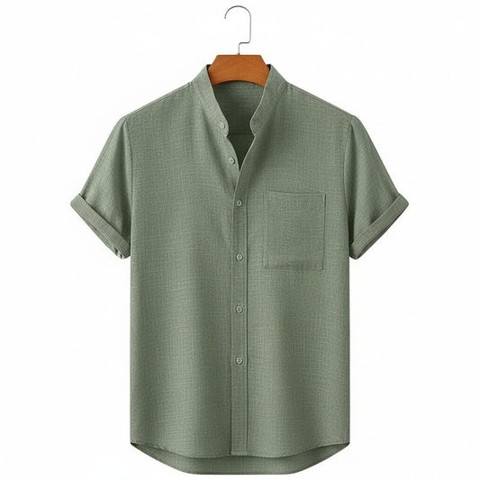 Short Sleeve Linen Shirt - Sage Green - Front View
