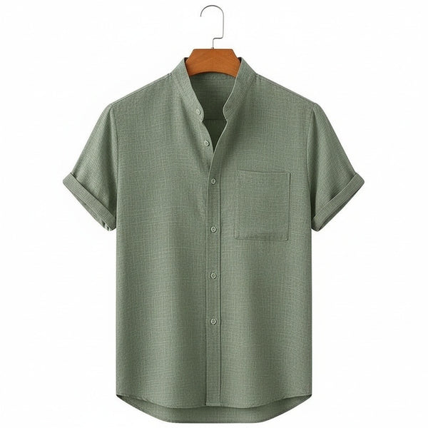 Short Sleeve Linen Shirt - Sage Green - Front View
