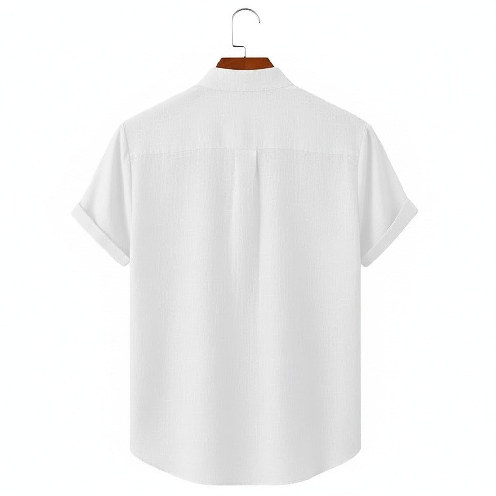 Short Sleeve Linen Shirt - Bright White - Fabric Detail