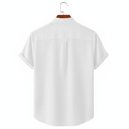 Short Sleeve Linen Shirt - Bright White - Fabric Detail