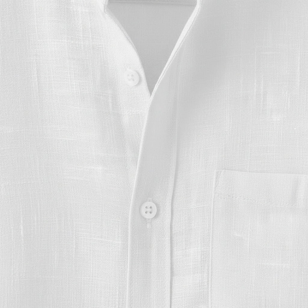 Short Sleeve Linen Shirt - Bright White - Texture Close Up