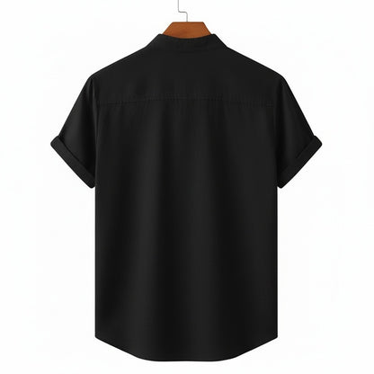 Short Sleeve Linen Shirt - Pitch Black - Fabric Detail