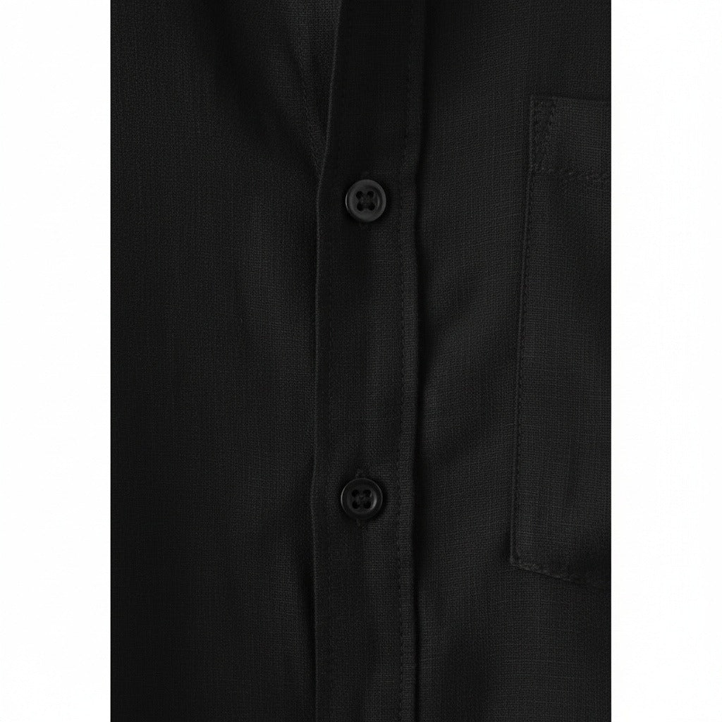 Short Sleeve Linen Shirt - Pitch Black - Texture Close Up