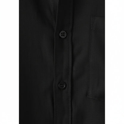 Short Sleeve Linen Shirt - Pitch Black - Texture Close Up