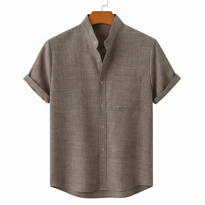 Short Sleeve Linen Shirt - Greige Heather - Front View