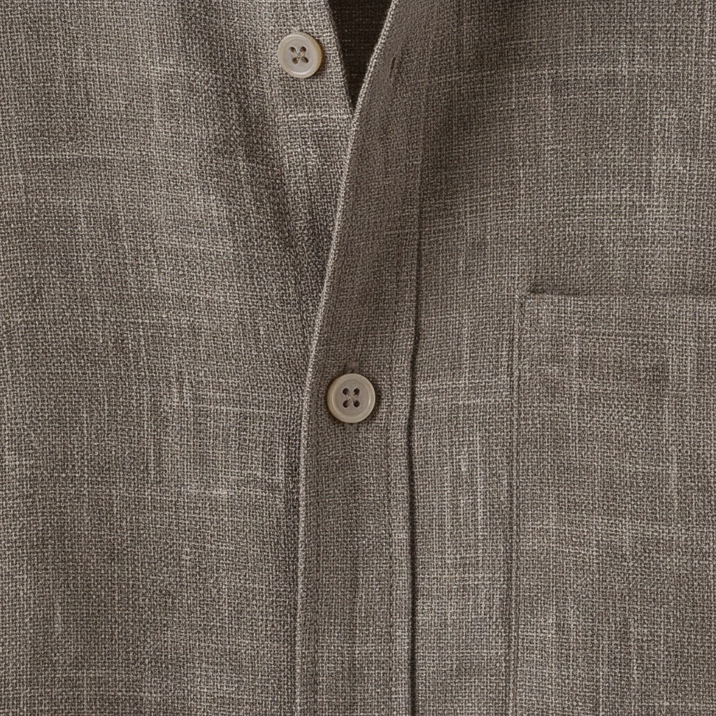 Short Sleeve Linen Shirt - Greige Heather - Texture Close Up