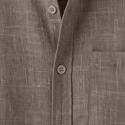 Short Sleeve Linen Shirt - Greige Heather - Texture Close Up