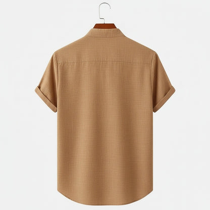 Short Sleeve Linen Shirt - Caramel Tan - Fabric Detail