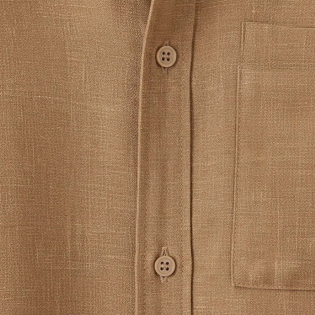 Short Sleeve Linen Shirt - Caramel Tan - Texture Close Up