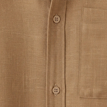 Short Sleeve Linen Shirt - Caramel Tan - Texture Close Up