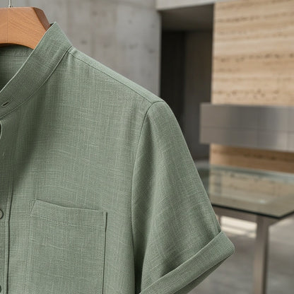 Short Sleeve Linen Shirt - Sage Green - Back View