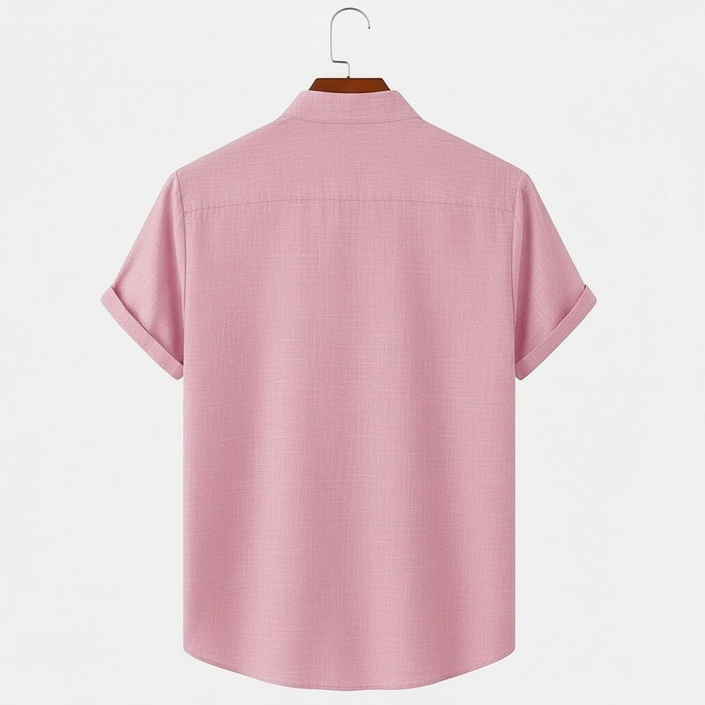 Short Sleeve Linen Shirt - Blush Pink - Fabric Detail