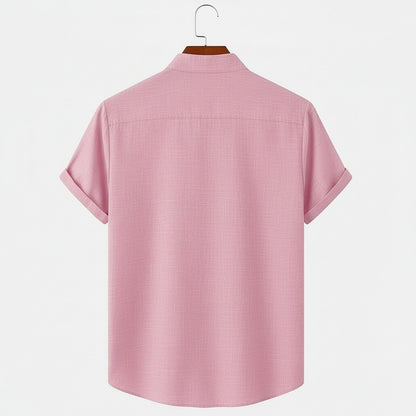 Short Sleeve Linen Shirt - Blush Pink - Fabric Detail