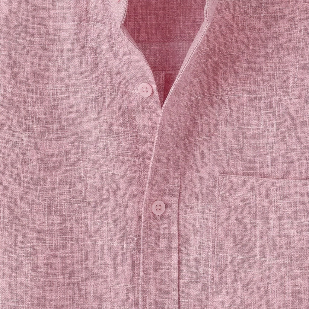 Short Sleeve Linen Shirt - Blush Pink - Texture Close Up