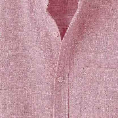 Short Sleeve Linen Shirt - Blush Pink - Texture Close Up