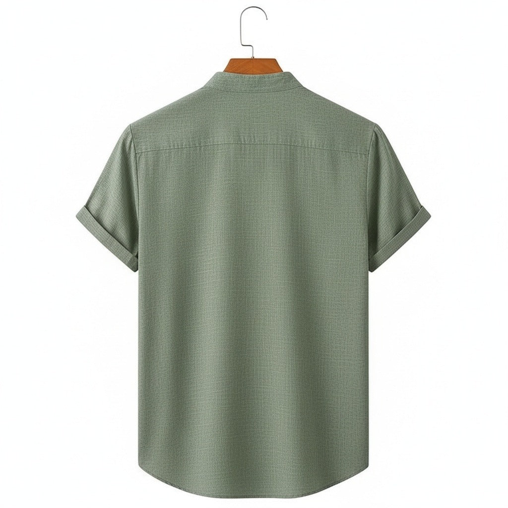Short Sleeve Linen Shirt - Sage Green - Fabric Detail