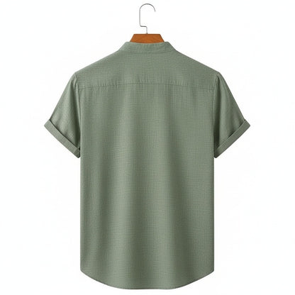 Short Sleeve Linen Shirt - Sage Green - Fabric Detail