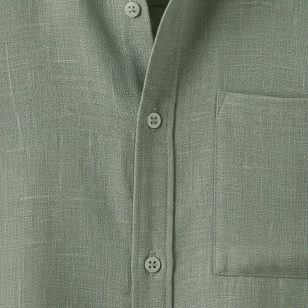 Short Sleeve Linen Shirt - Sage Green - Texture Close Up