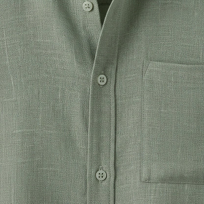 Short Sleeve Linen Shirt - Sage Green - Texture Close Up