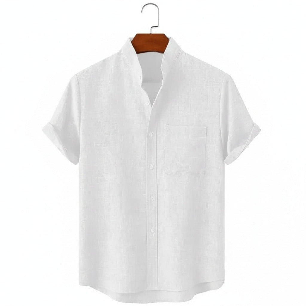 Short Sleeve Linen Shirt - Bright White - Front View