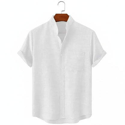 Short Sleeve Linen Shirt - Bright White - Front View