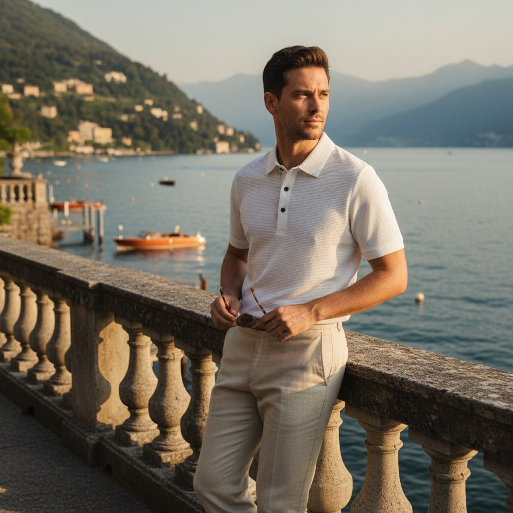 Short Sleeve Polo Shirt White - White - Angled Shot