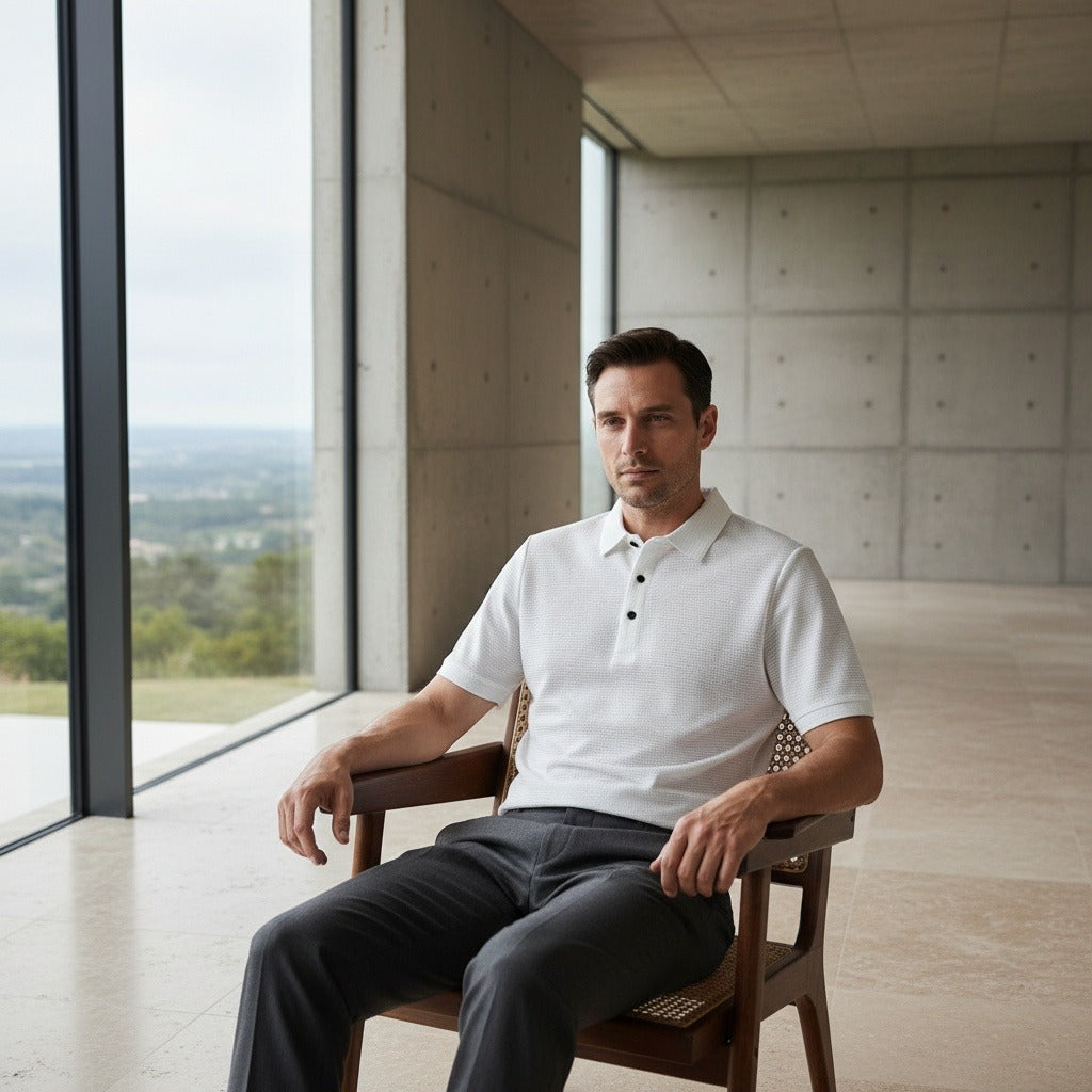 Short Sleeve Polo Shirt White - White - Side Profile