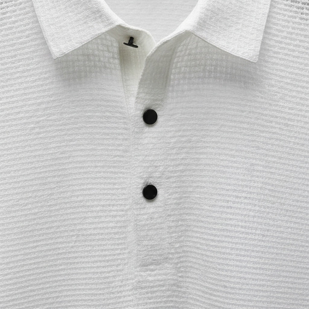 Short Sleeve Polo Shirt White - White - Texture Close Up