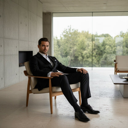 Smoking Suit for Men - Black - Side Profile