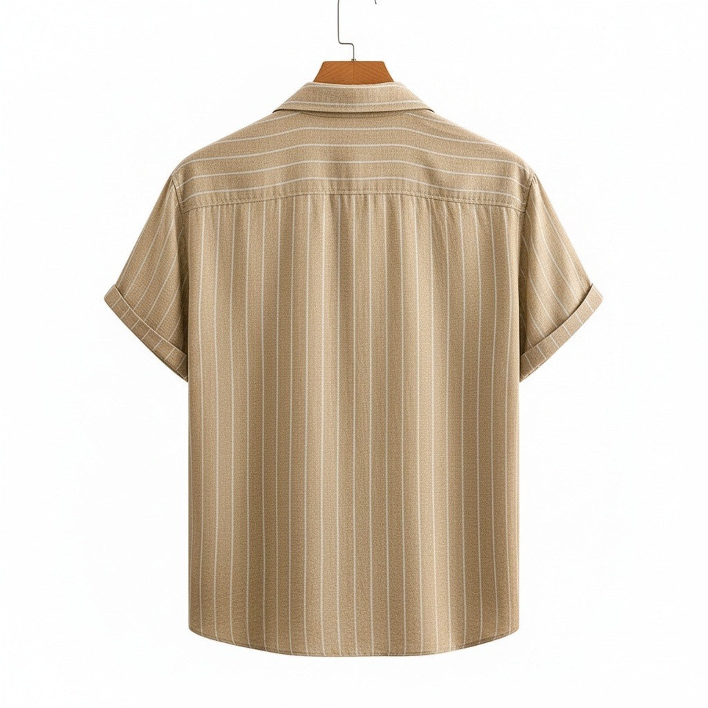 Striped Linen Shirt - Desert Sand - Fabric Detail