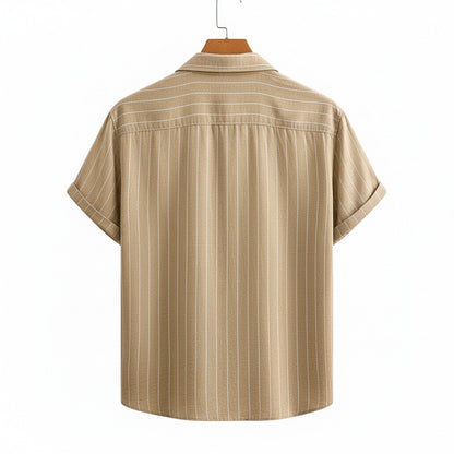 Striped Linen Shirt - Desert Sand - Fabric Detail