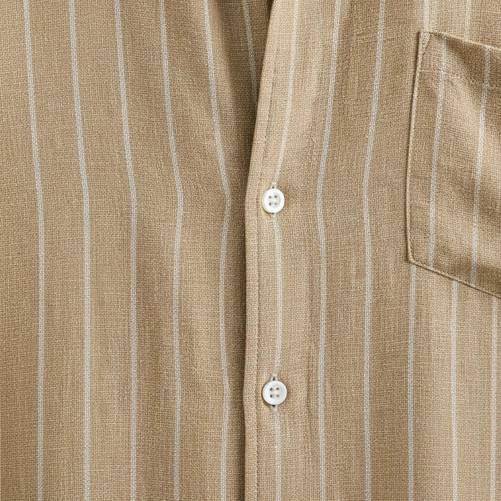 Striped Linen Shirt - Desert Sand - Texture Close Up
