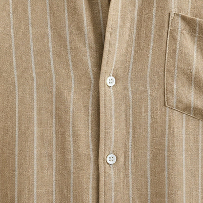 Striped Linen Shirt - Desert Sand - Texture Close Up