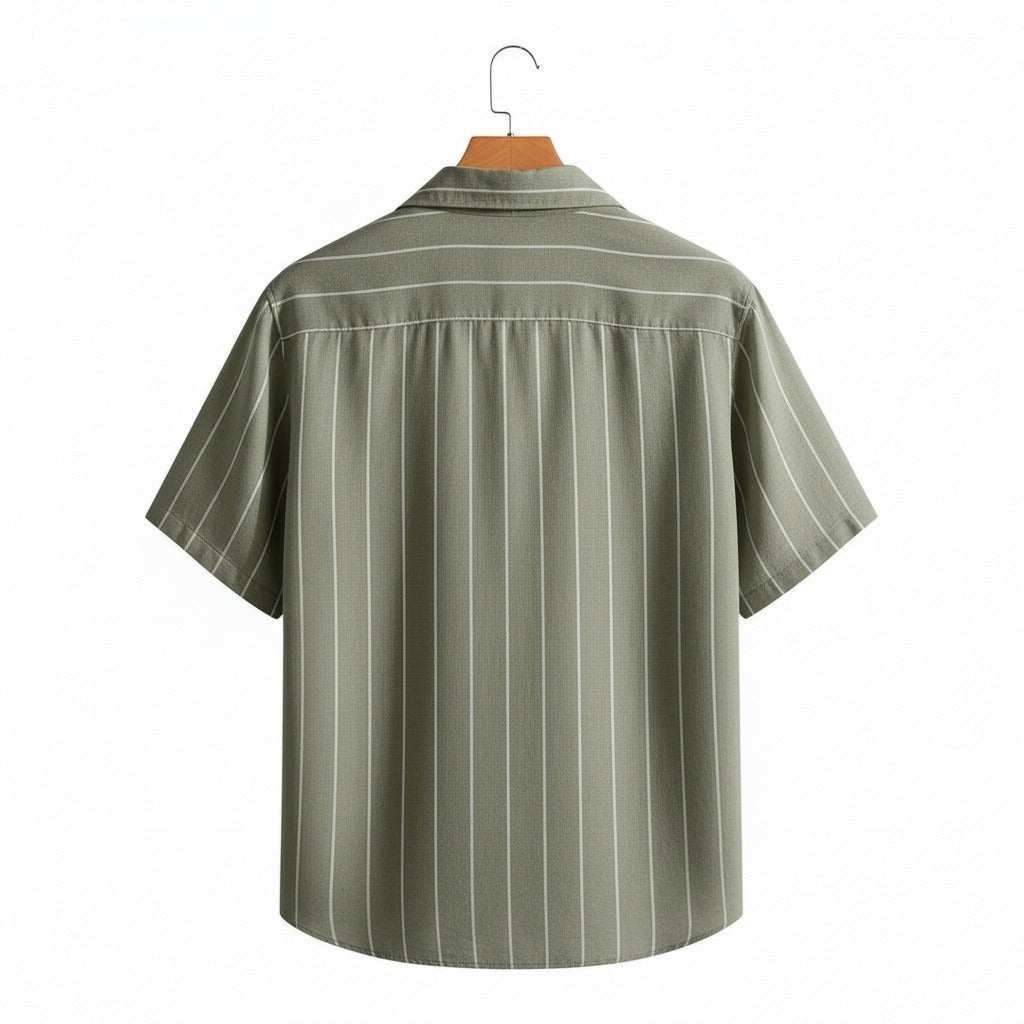 Striped Linen Shirt - Sage Green - Fabric Detail