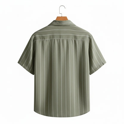 Striped Linen Shirt - Sage Green - Fabric Detail