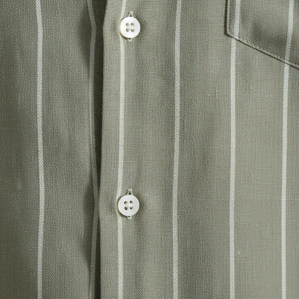 Striped Linen Shirt - Sage Green - Texture Close Up