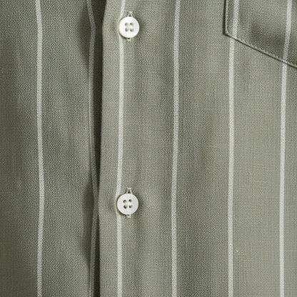 Striped Linen Shirt - Sage Green - Texture Close Up