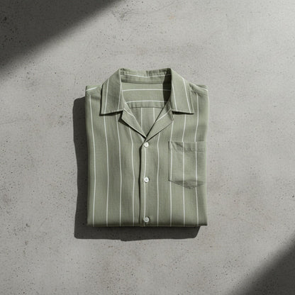 Striped Linen Shirt - Sage Green - Lifestyle Inspiration