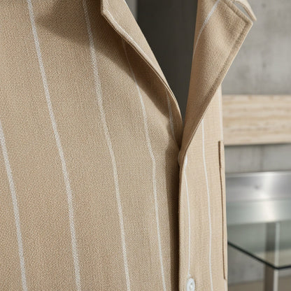 Striped Linen Shirt - Warm Tan - Back View