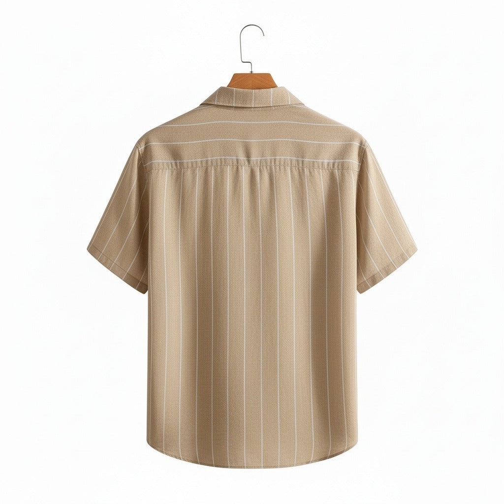 Striped Linen Shirt - Warm Tan - Fabric Detail