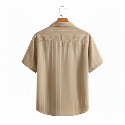 Striped Linen Shirt - Warm Tan - Fabric Detail