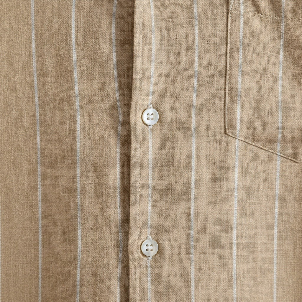 Striped Linen Shirt - Warm Tan - Texture Close Up