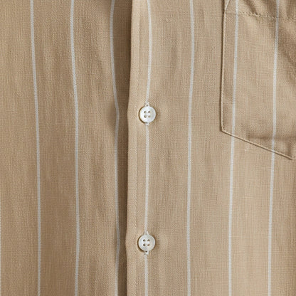 Striped Linen Shirt - Warm Tan - Texture Close Up