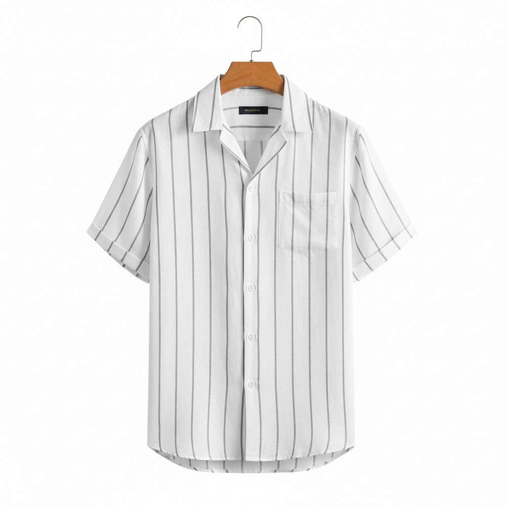 Striped Linen Shirt - Salt And Pepper - Front View