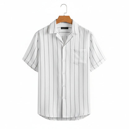 Striped Linen Shirt - Salt And Pepper - Front View