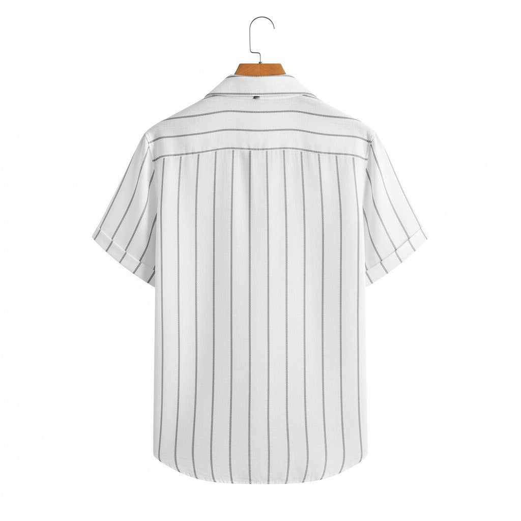 Striped Linen Shirt - Salt And Pepper - Fabric Detail